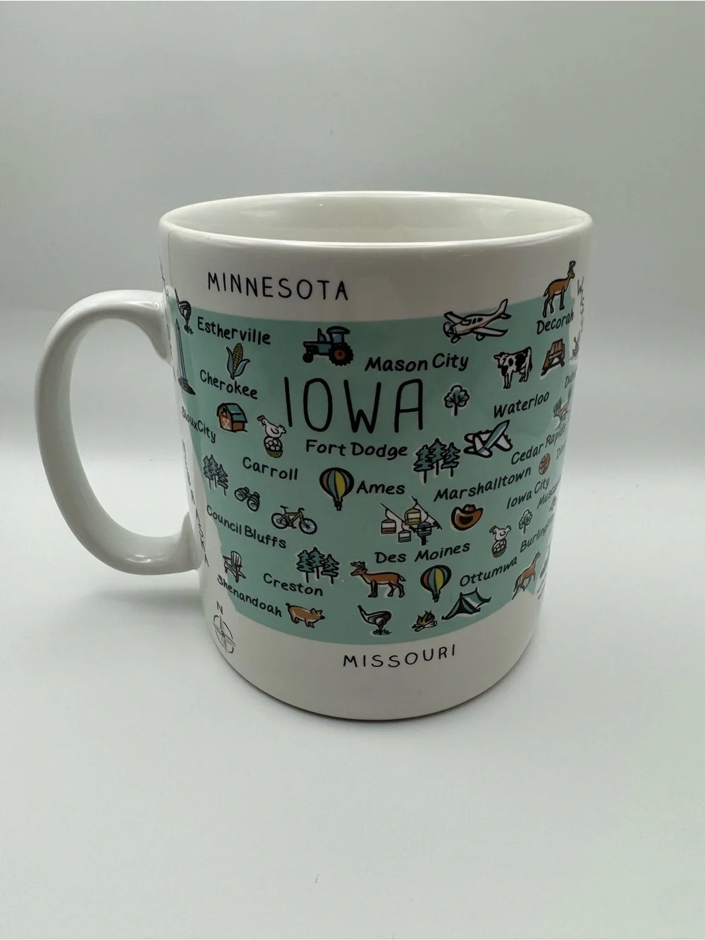 222 Fifth Iowa Map My Place Ceramic Mug - Mint Green and White